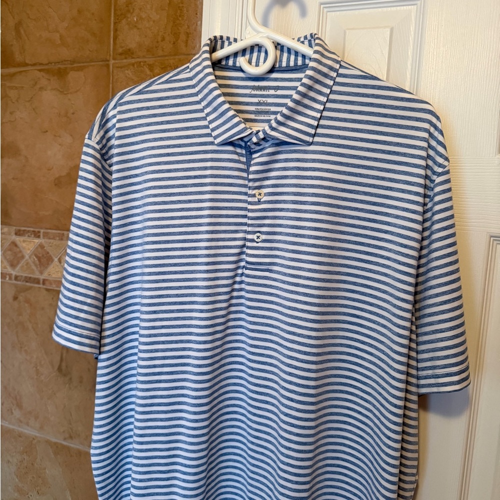 johnnie-O Blue and White Striped Polo - Picture 3 of 4